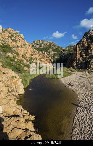 Red rocks and picturesque beach, Spiaggia di Cala li Cossi, Costa Paradiso, Sardinia, Italy, Europe Stock Photo