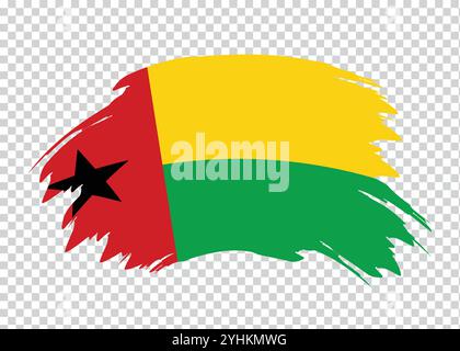 Flag of Guinea Bissau with distressed paint stroke brush effect on isolated background Stock Vector