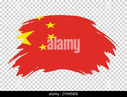 Flag of China with distressed paint stroke brush effect on isolated background Stock Vector