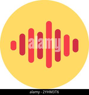 Sound wave round sticker. Unique pulse of audio frequencies, abstract techno circle icon for modern and retro technological design. Simple color vecto Stock Vector