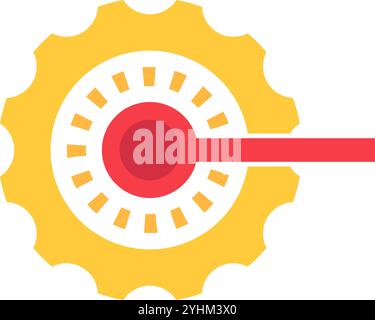 Gear wheels and transmission round sticker. Energy of rotation, abstract techno circle icon for modern and retro technological design. Simple color ve Stock Vector