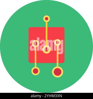 Globally interconnected round sticker. Connected world community, abstract techno circle icon for modern and retro technological design. Simple color Stock Vector