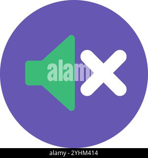 Round sticker with crossed out audio speaker icon. Mute missing sound on audio device, temporary technical malfunctions element. Simple flat vector is Stock Vector