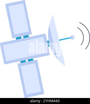 Modern space traveler for transmitting signal to earth icon. Orbital satellite for collecting scientific research data about outer space element. Simp Stock Vector