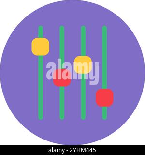 Music equalizer round sticker. Aspect of audio tuning, abstract techno circle icon for modern and retro technological design. Simple color vector pict Stock Vector