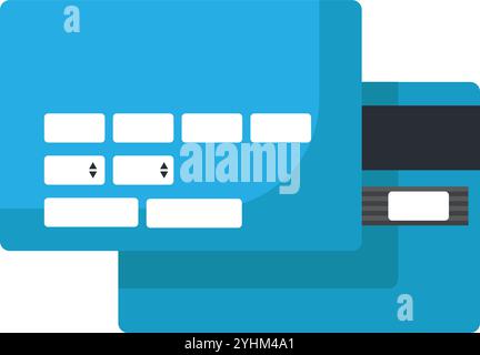 Back side of plastic bank card with fields for filling in confidential information icon. Credit card with windows for user data element. Simple flat v Stock Vector