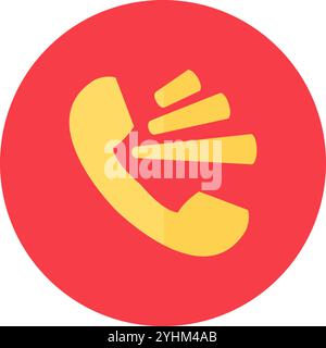 Loudly screaming telephone handset on round red sticker background icon. Emergency contact with technical support operator element. Simple flat vector Stock Vector