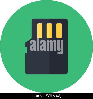 Flash card removable storage medium for recording information icon. Round sticker with portable data storage device reading element. Simple flat vecto Stock Vector