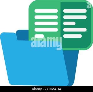 Filled data is placed in blue stationery folder for storing information icon. Collection and sorting of technical documentation element. Simple flat v Stock Vector