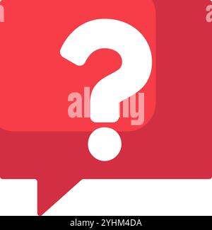 White question mark on red square speech bubble background icon. User request to search for information on web element. Simple flat vector isolated on Stock Vector