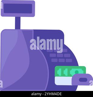 Cash register with compartment for storing cash notes and coins icon. Device for recording sales and revenue in store at checkout element. Simple flat Stock Vector
