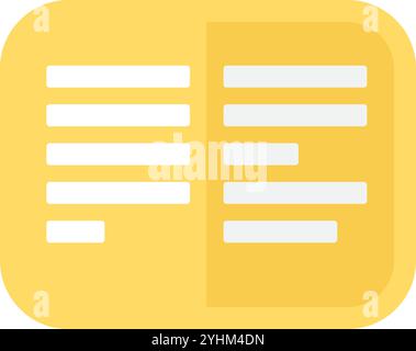 Symbol of open telephone book with yellow pages icon. Outdated telephone directory for searching phone number and subscriber information element. Simp Stock Vector