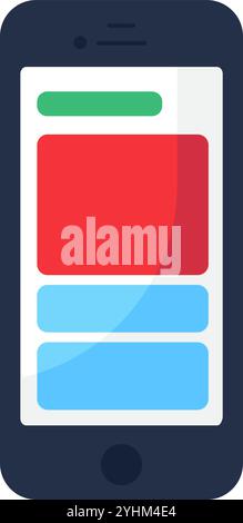 Mobile app website on smartphone screen icon. Internet application site builder with block and element layout template element. Simple flat vector iso Stock Vector