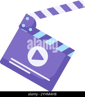 Cinematographic wooden clapperboard for starting movie scene icon. Cinema board for assistant director team element. Simple flat vector isolated on wh Stock Vector