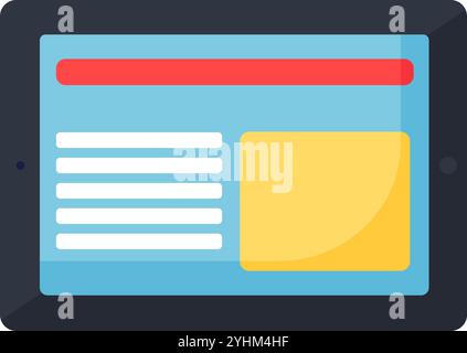Mobile app website on portable tablet screen icon. Managing an online store website from mobile device element. Simple flat vector isolated on white b Stock Vector