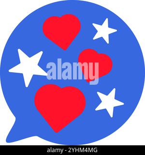 Vector illustration of a round speech bubble with hearts and stars from the collection of American flag-themed icons. A celebration of American cultur Stock Vector
