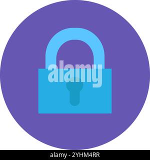 Closed padlock on round purple sticker icon. Protection and privacy of personal data on network element. Simple flat vector isolated on white backgrou Stock Vector