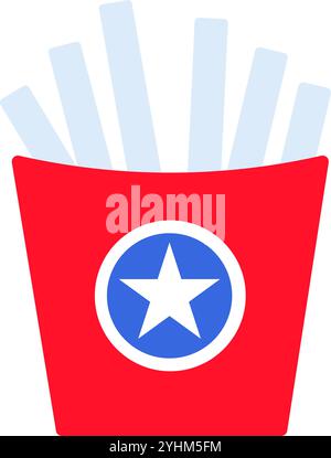 Vector illustration of fries potato in a box from the collection of American flag-themed icons. A celebration of American culture and identity. Indepe Stock Vector