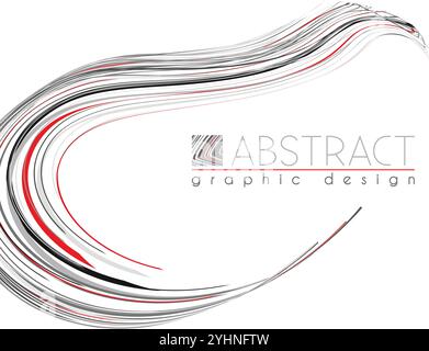 Smooth shape. Abstract template of page with black, red and gray thin stripes. Vector graphic design layout Stock Vector