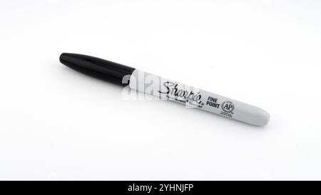 Black Sharpie permanent marker on white background Stock Photo