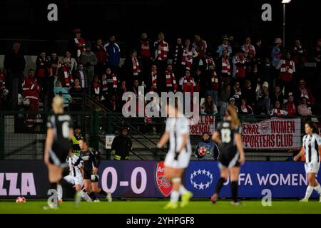 Biella, Italia. 12th Nov, 2024. Arsenal Women fans during the UEFA Women's Champions League soccer match between Juventus Women and Arsenal Women Football Club at the Stadium Comunale Vittorio Pozzo La Marmora in Biella, north west Italy -Group C - 3/6 - November 12, 2024. Sport - Soccer. (Photo by Fabio Ferrari/LaPresse) Credit: LaPresse/Alamy Live News Stock Photo