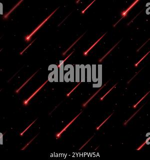 Meteor rain seamless pattern, shooting stars background. Bright, streaking lights falling from the sky. Stock Vector