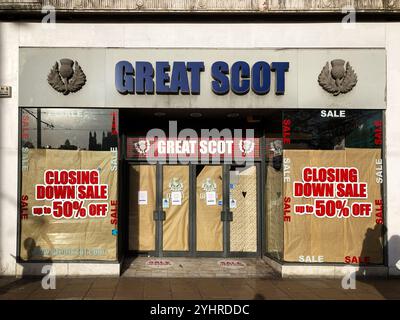 Great Scot Gift shop boarded up and closed down, Princes Street, Edinburgh, Scotland Stock Photo