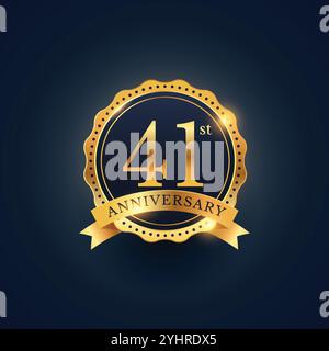 41st anniversary celebration badge label in golden color Stock Vector