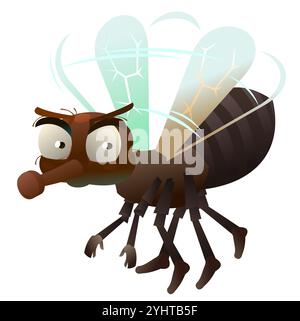fly is flying. Dirty insect. Animal parasite. Object isolated on white background. Cartoon fun style Illustration vector Stock Vector