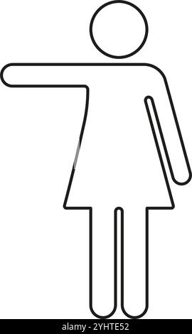 Woman Pointing to Left with Arm Outstretched Line Icon. Human Body Outline Symbol. Editable Stroke. Isolated Vector Illustration Stock Vector
