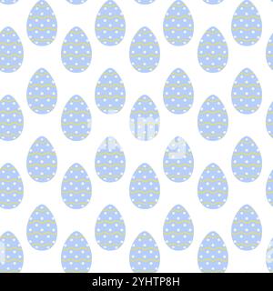 Easter egg painted dots and wavy lines Seamless Pattern in trendy soft blue. Ester festive backdrop. Isolated Vector illustration Wrapping, wallpaper or web promo, banner, leaflet, cards, price, label Stock Vector