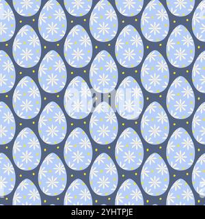 Eggs floral and decorative stars pattern Seamless Pattern on dark blue. Easter Eggs festive backdrop. Isolated Vector Illustration Wrapping, wallpaper or web promo, card, leaflet, banner, price, label Stock Vector