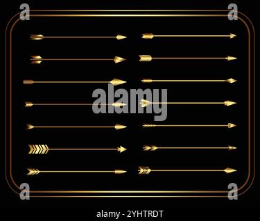 Decorative golden boho arrows. Tribal ethnic icons, hipster dividers ...