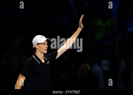 Italy’s Jannik Sinner reacts after winning a point against Carlos