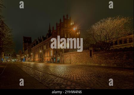 Roskilde town hall and square at night in a soft light, Denmark, November 7, 2024 Stock Photo