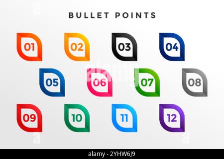 modern bullet point numbers from one to twelve Stock Vector