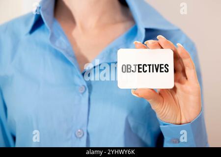 Word writing text OBJECTIVES on wooden cubes. Business concept on the office desk Stock Photo