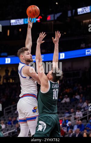 Michigan State center Szymon Zapala (10) defends against Bryant forward ...