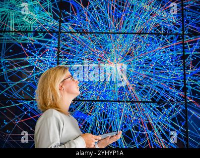 Software developer Oksana Shadura working on DOMA (Data Organization, Management and Access) at CERN (European Organization for Nuclear Research). Shadura works on new mechanisms and techniques, necessary to more efficiently manage storage resources and to work on the delivery of the output of IRIS-HEP activities into the distributed and scientific production infrastructure of the Large Hadron Collider (LHC) experiments. Stock Photo