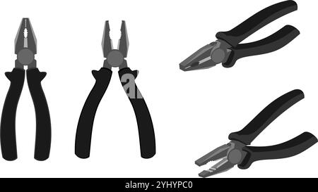 plier vector set with different view and position. vector illustration isolated on white background. Stock Vector