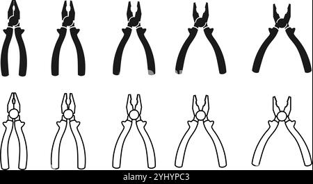 plier icon set vector illustration isolated on white background. Stock Vector