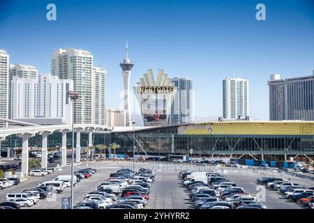 LAS VEGAS, AUGUST 21, 2024: The Westgate Las Vegas sign stands prominently in front of a parking lot. Westgate is a famous hotel and casino resort and Stock Photo