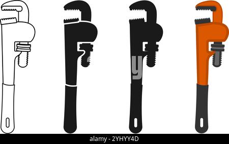 pipe wrench icon set with different style. vector illustration isolated on white background. Stock Vector