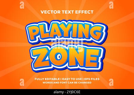 playing zone 3d vector text effect fully editable and easy to use Stock Vector
