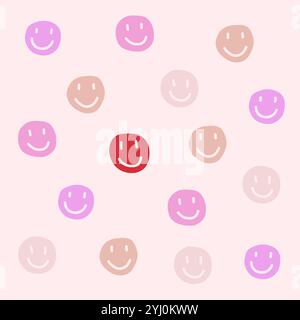 seamless pattern with smiley faces. Vector illustration in pastel colors Stock Photo