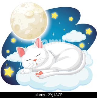 A serene cat sleeps on a fluffy cloud Stock Vector