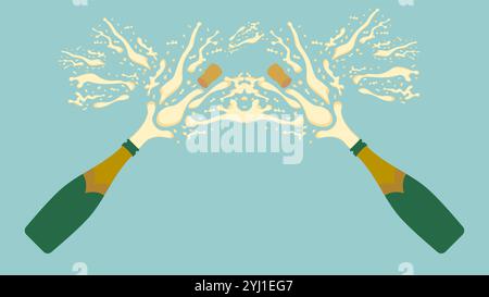 champagne cork popping vector illustration isolated on white background. Stock Vector