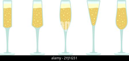 champagne glass set vector illustration isolated on white background. Stock Vector