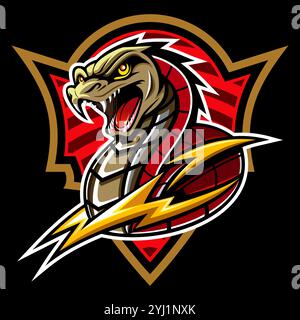 The snake and lightning illustration is used as a logo for a sports team. Stock Vector