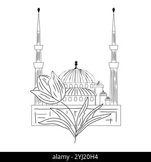 Muslim mosque with tulip. Turkish tulip festival logo. Stock Vector